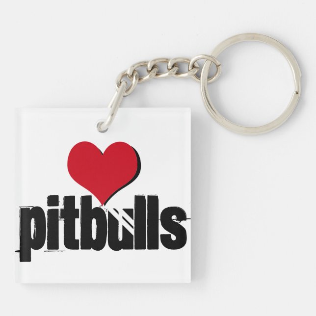 Patiently Waiting (heart pitbulls) Key Ring (Back)