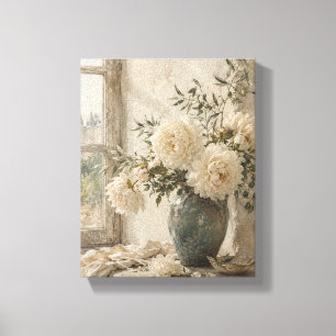Patina Blue Chateau Peonies – Romantic Botanical C Canvas Print