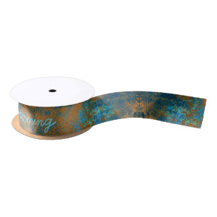 Patina - blue, teal, rusty custom text  satin ribbon
