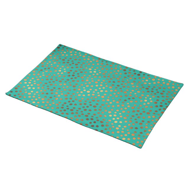 Patina Copper Teal Turquoise Modern Polka Dot Blue Placemat (On Table)