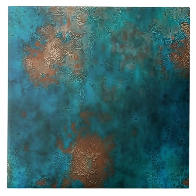 Patina Copper Turquoise Rust Tile (Front)