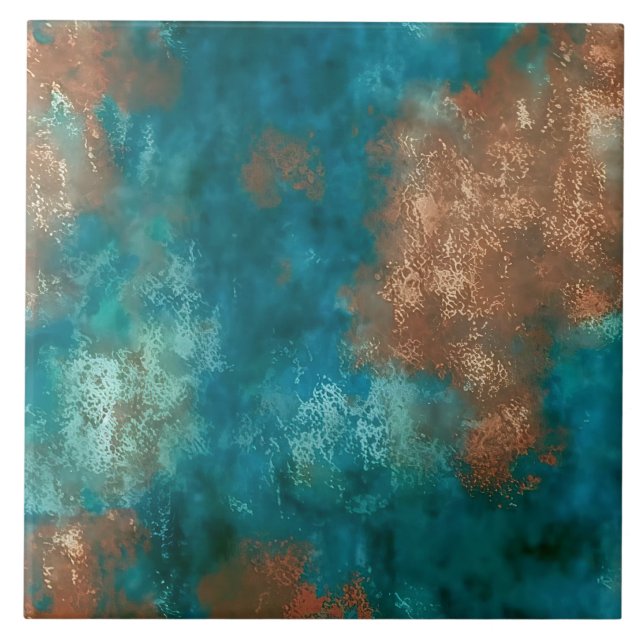 Patina Copper Turquoise Rust Tile (Front)