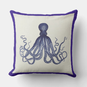 Patio Pillow Vintage Octopus Nautical Blue