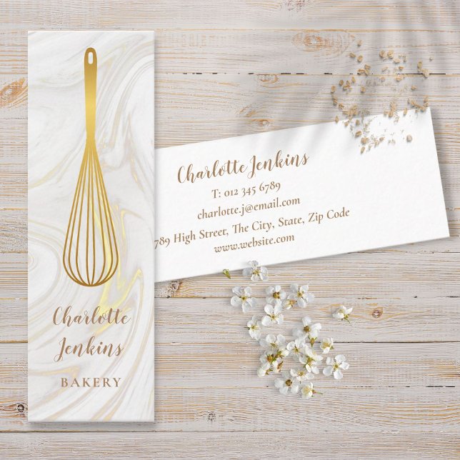 Patisserie Chef Marble Swirls Gold Whisk Mini Business Card (Patisserie Chef Marble Swirls Gold Whisk Mini Business Card)