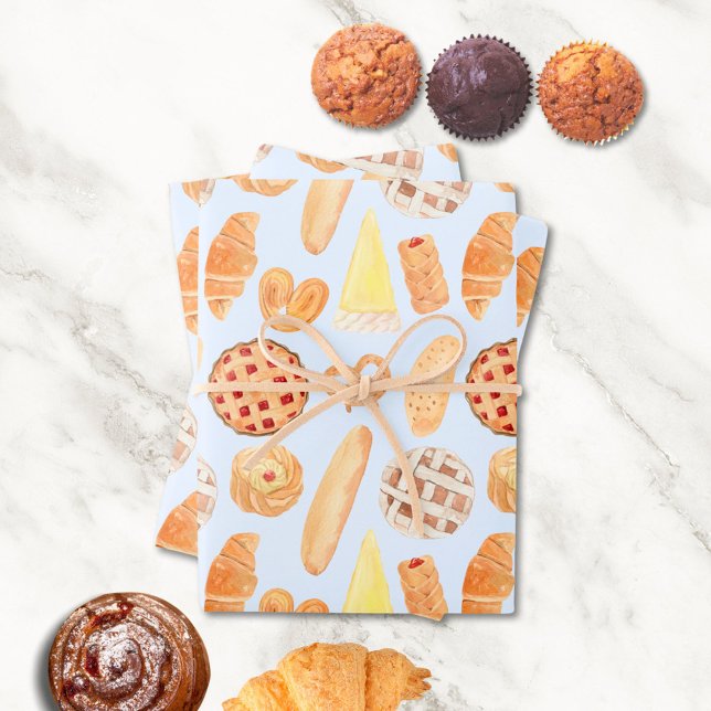 Patisserie French Bakery Pastry Bread Food Art Wrapping Paper Sheet (Creator Uploaded)