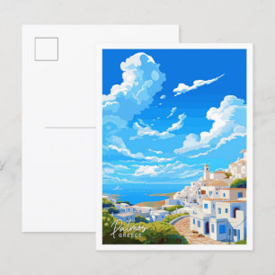 Patmos Greece Art Travel Vintage illustration Postcard