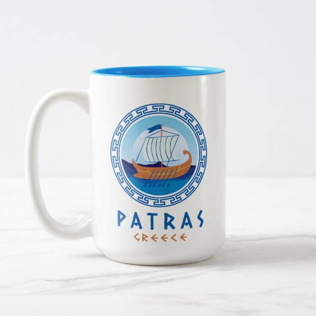 Patras, Greece Greek Ship Design Two-Tone Coffee Mug (Left)