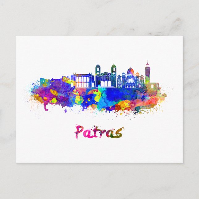 Patras skyline in watercolor postcard (Front)