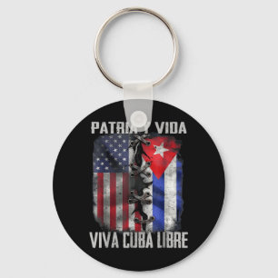 Patria Y Vida Viva Cuba Libre Patriotic Retro USA Key Ring
