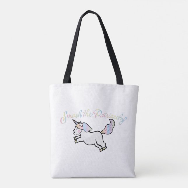 Patriarchy Smashing Rainbow Unicorn tote Bag (Back)