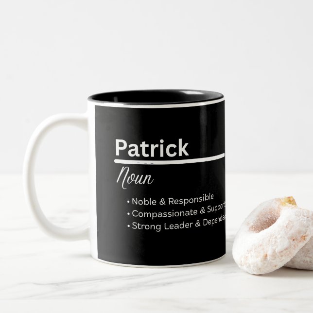 Patrick Boy Personalized Name Definition Two-Tone Coffee Mug (With Donut)