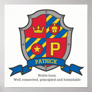 Patrick boys name meaning heraldry shield letter P Poster