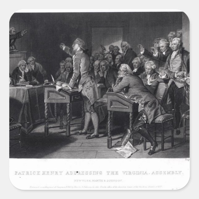 Patrick Henry addressing the Virginia Assembly Square Sticker (Front)