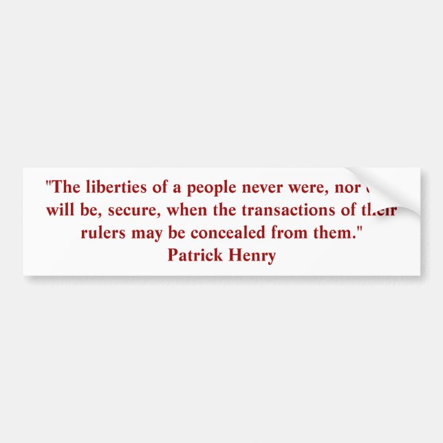 Patrick Henry Quote Bumper Sticker (Front)