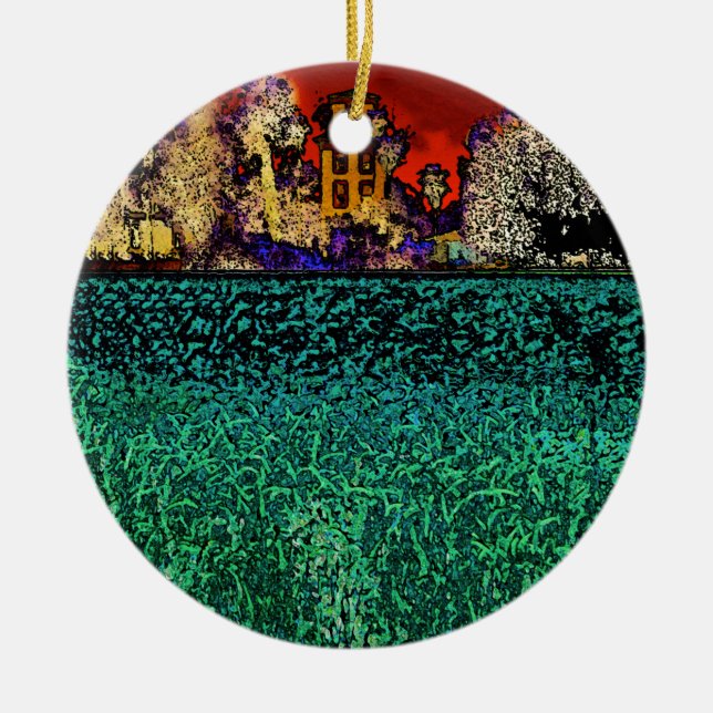 Patrick Ranch, Chico, CA (In Red and Green) Ceramic Tree Decoration (Front)