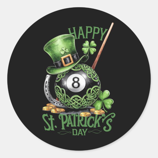 Patrick's Day Costume Billiards Hat Four-leaf Clov Classic Round Sticker (Front)
