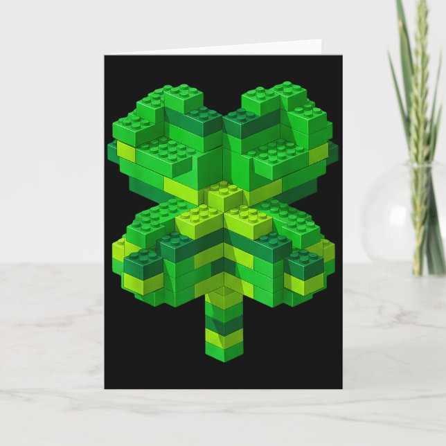 Patrick's day shamrocks building blocks bricks boy card (Front)