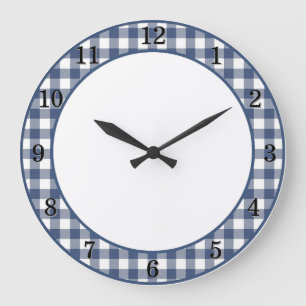 Patriot Blue Gingham Farmhouse Kitchen Wall Clock