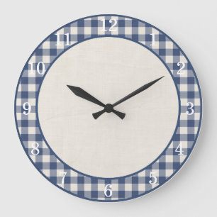 Patriot Blue Gingham Farmhouse Kitchen Wall Clock