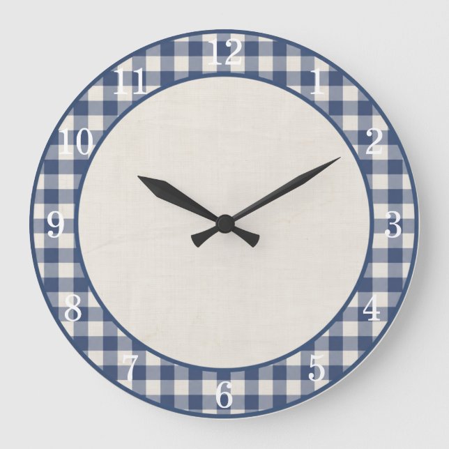 Patriot Blue Gingham Farmhouse Kitchen Wall Clock (Front)