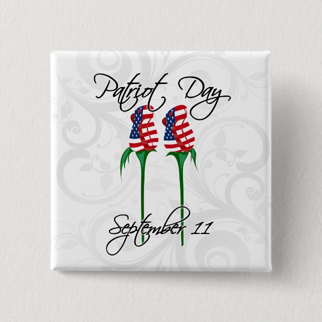 Patriot Day, Two American Flag Roses 15 Cm Square Badge (Front)