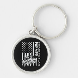 Patriot Farming Tractor USA Flag Farmer Father's D Key Ring