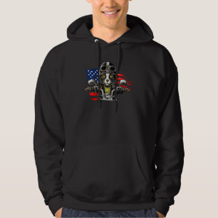 Patriot Fluffy Black Cat On Motorcycle With Flag O Hoodie