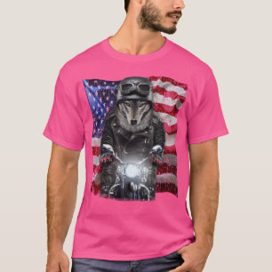 Patriot Grey Wolf On Motorcycle With Flag Of Usa T-Shirt