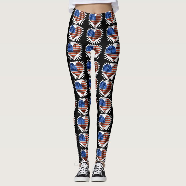 Patriot Heart American Flag Leggings (Front)