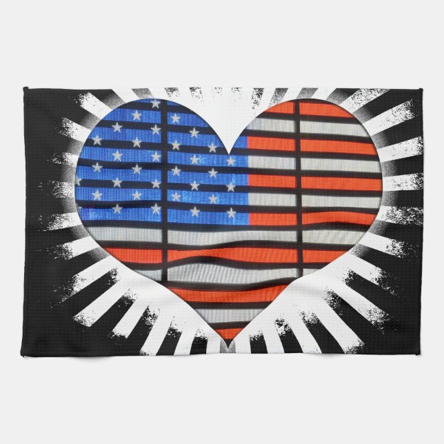 Patriot Heart American Flag Tea Towel (Horizontal)