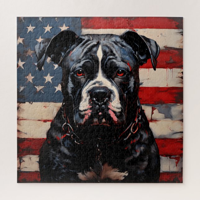 Patriot Pitbull with American Flag 4th of July  Jigsaw Puzzle (Vertical)