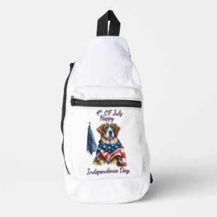 Patriot Pup in Stars and Stripes Independence Day Sling Bag