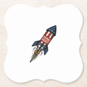 Patriot Rocket 4th of July Vintage Fireworks Desig Paper Coaster