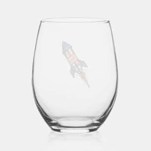 Patriot Rocket 4th of July Vintage Fireworks Desig Stemless Wine Glass