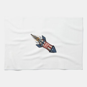 Patriot Rocket 4th of July Vintage Fireworks Desig Tea Towel