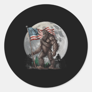 Patriot Sasquatch Bigfoot Merica Us Flag Moon 4th  Classic Round Sticker