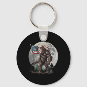 Patriot Sasquatch Bigfoot Merica Us Flag Moon 4th Key Ring
