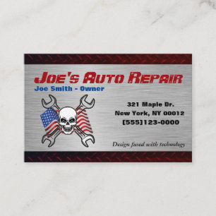 Patriot Skull Car Auto Mechanic Repair Service Business Card