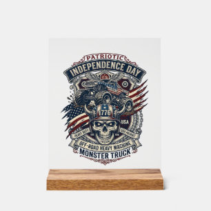 Patriotic 1776 Off Road Skull Monster Truck Heavy Acrylic Sign