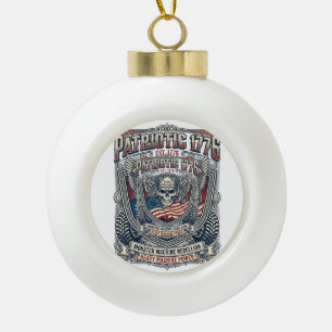 Patriotic 1776 Off Road Skull Monster Truck Heavy  Ceramic Ball Christmas Ornament