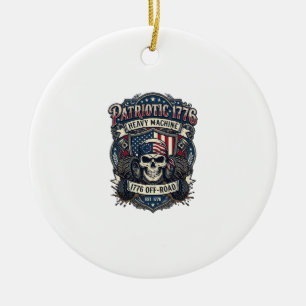 Patriotic 1776 Off Road Skull Monster Truck Heavy Ceramic Tree Decoration