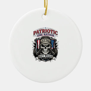 Patriotic 1776 Off Road Skull Monster Truck Heavy Ceramic Tree Decoration