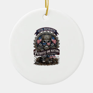 Patriotic 1776 Off Road Skull Monster Truck Heavy Ceramic Tree Decoration