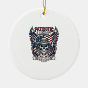Patriotic 1776 Off Road Skull Monster Truck Heavy  Ceramic Tree Decoration