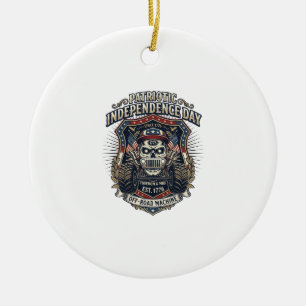 Patriotic 1776 Off Road Skull Monster Truck Heavy  Ceramic Tree Decoration