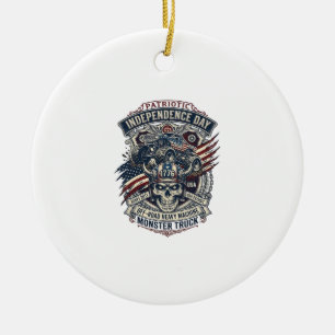 Patriotic 1776 Off Road Skull Monster Truck Heavy  Ceramic Tree Decoration