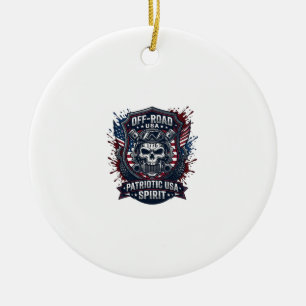 Patriotic 1776 Off Road Skull Monster Truck Heavy Ceramic Tree Decoration