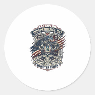Patriotic 1776 Off Road Skull Monster Truck Heavy  Classic Round Sticker