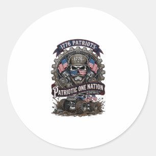 Patriotic 1776 Off Road Skull Monster Truck Heavy Classic Round Sticker