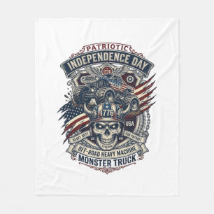 Patriotic 1776 Off Road Skull Monster Truck Heavy  Fleece Blanket